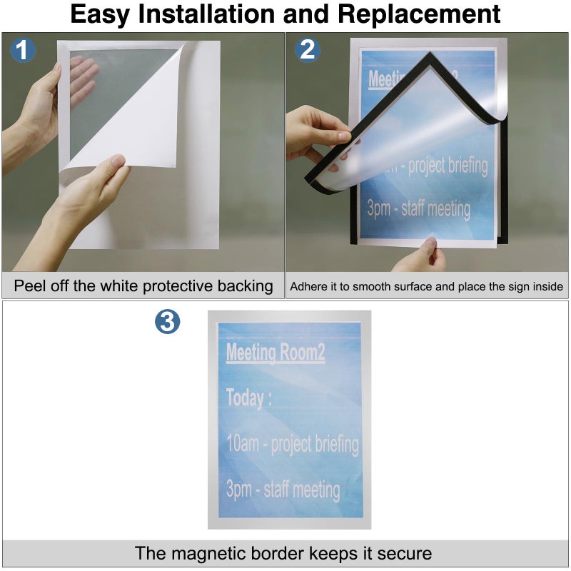 MFoffice Window Sign Holder 8.5x11'' - Plastic Picture Frames - Double Sided and Adhesive for Wall/Door/Refrigerator/Cupboard Display Frame,Silver,Pack of 2 - Image 3